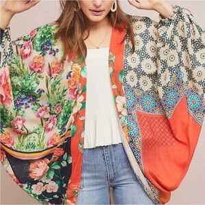 Anthropologie Dylan Floral Cocoon Kimono Patchwork Print Cardigan, One Size
